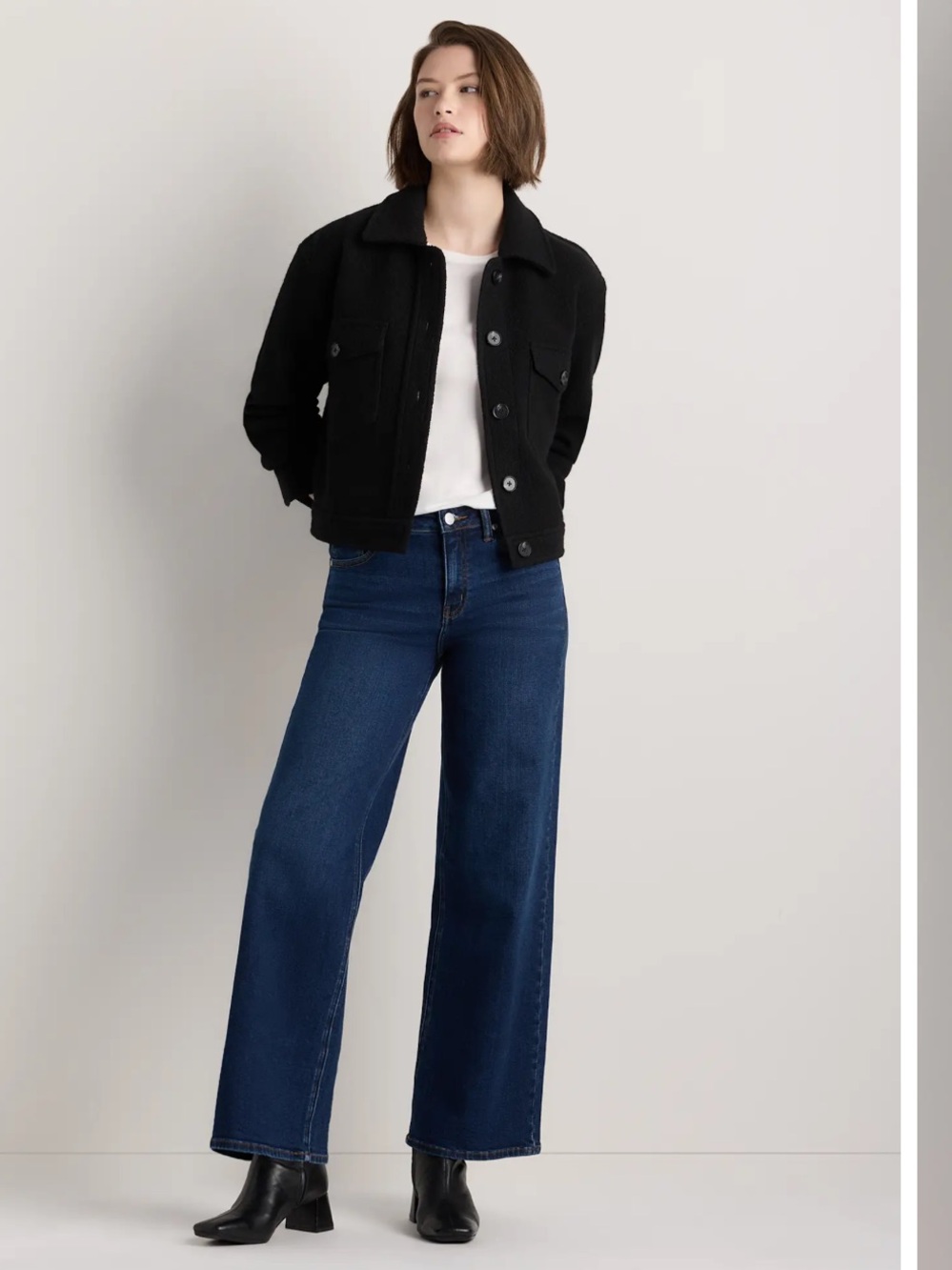 Quince Luna Stretch Wide Leg Jeans - Dark Blue